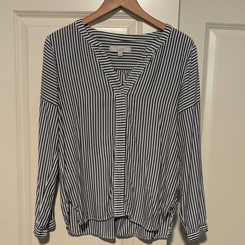 LOFT Black and White Striped Blouse